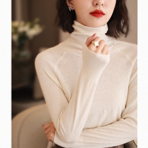 Damestrik Høst Vinter Genser Myk klebrig Hudvennlig Cashmere Turtleneck Slanketopp White. L