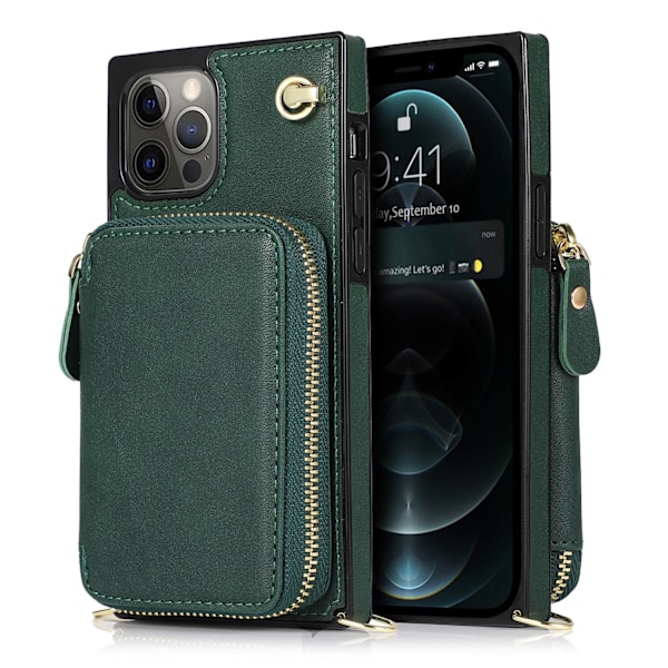 Etui til iPhone 13 mini 5.4 Apple Grøn Lynlås Læder Multifunktionel Wallet Crossbody