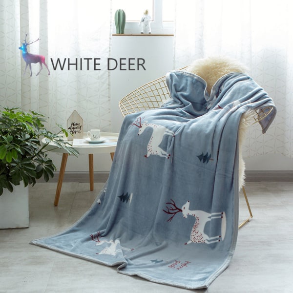 Tunn liten filt Flanell Cover Benfilt Enkel Luftkonditionering Tupplursfilt Coral Fleece Deer 120*200cm