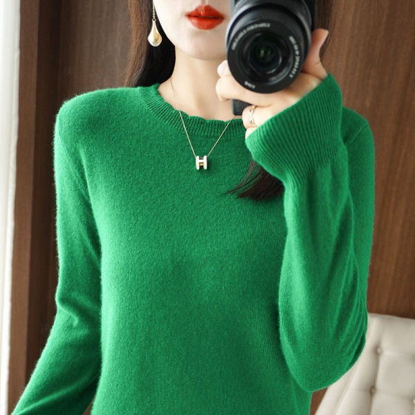Kvinder Strik Efterår Vinter Sweater rund hals Sweater Loose Flat Base Slim Fit Emerald S