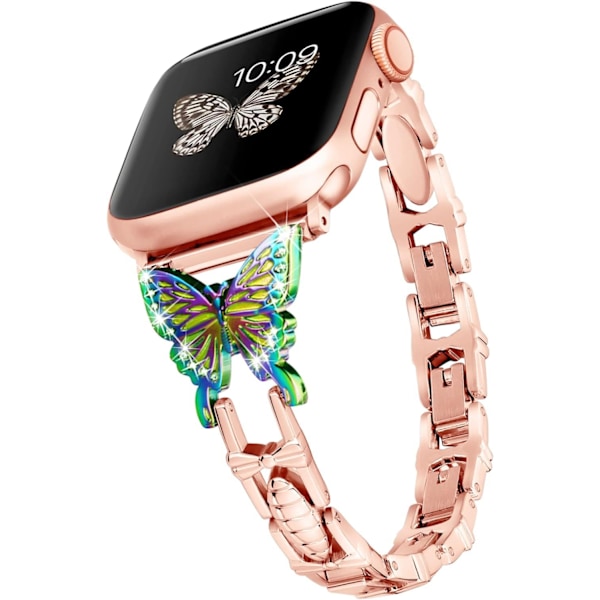 Kellon ranneke Apple Watch iWatch 38/40/41mm Fantasy Butterfly Ruusukulta Vyö - Yksittäinen Muna