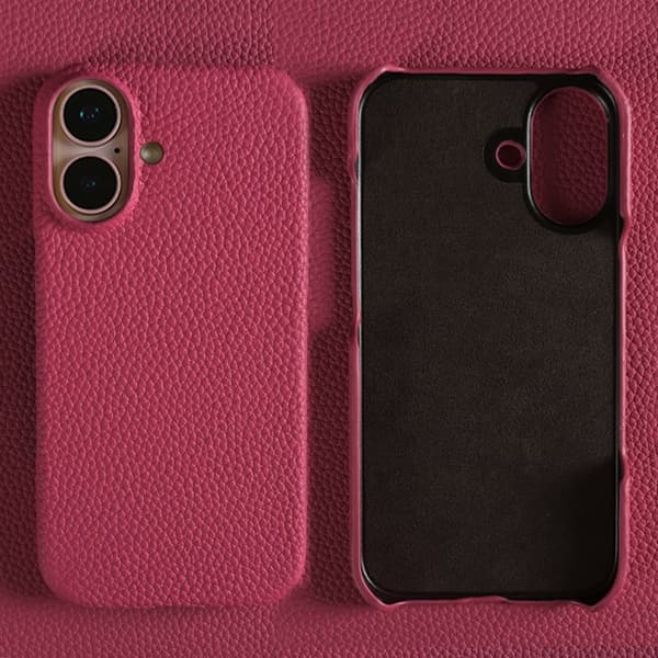 Fodral för iPhone16 Rosarött läder Premium kohud
