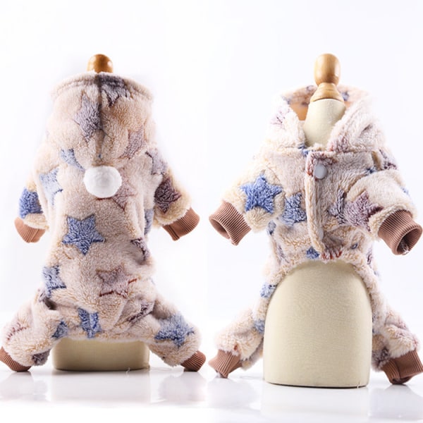 Knapp för husdjurskläder Fyrbensflanell Varma färgglada ränder och prickar Beige XINGX S back length 25cm