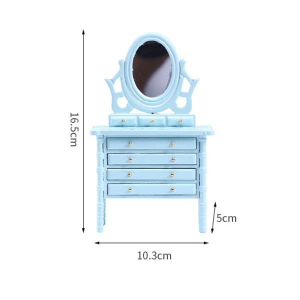 Miniatyrmøbler Leketøy Dukkehus DIY-dekorasjonstilbehør Mini 1:12 Kommode Skuffebord med speil Blue