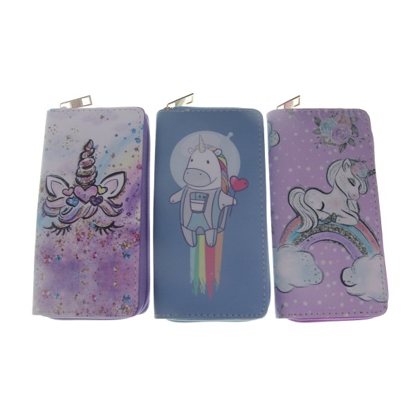 Unicorn Pu Lang glidelås myk lommebok Horisontal firkantet lommebokutskrift med glidelås Light purple
