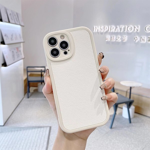 Fodral för iPhone 14 Pro Max vitt skal läder höst och vinter full täckning lammskinn