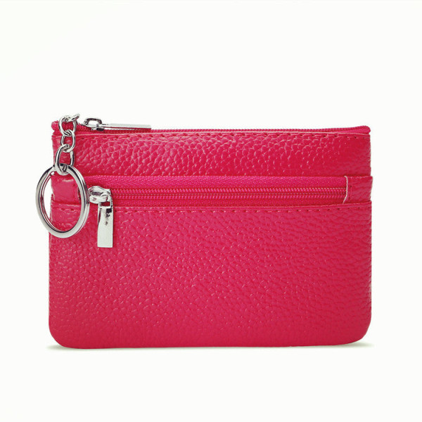 Multifunktionel møntpung i ægte læder Bus-kortholder Creative Short Cowhide Key Case Rose Red