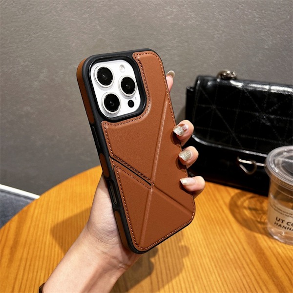 Etui til iPhone15 SJ1 [foldbar kortslot] brun foldbart stativ læder slot blød
