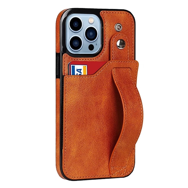 Etui til iPhone 14 Khaki Håndleddsstropp Kortetui Håndleddlærholder Lommebok