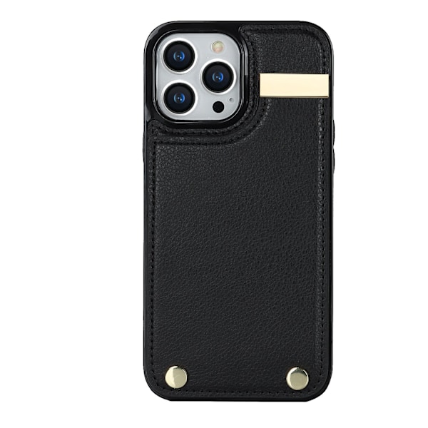 Fodral för iPhone 14 Pro Max svart läder exklusiv dragspelskortplats företag