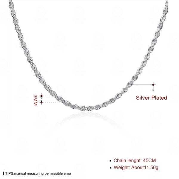 Elegant kvinner Halskjede Flash Twisted String Single Chain 14-22 inches