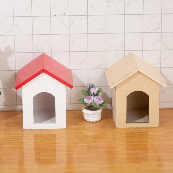 Pienoishuonekalut Lelunuket Talo Tee-se-itse-sisustustarvikkeet Mini Red Top White Wall Kennel Wood color