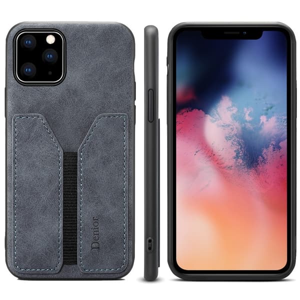 Fodral för iPhone 15 Plus mörkgrå kortplats full kant anti fall läder