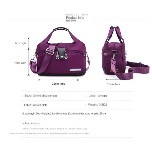 Kvinder Dame Håndtaske Canvas Stor Kapacitet Nylon Oxford One Shoulder Crossbody Taske Purple