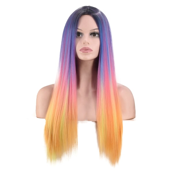 Kvinder paryk regnbue fire-farve farvet gradient langt glat hår Fashion W516
