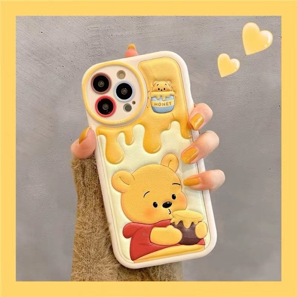 Fodral för iPhone15promax läder honungskruka gul Nalle Puh Pac O Dog mjuk prägling