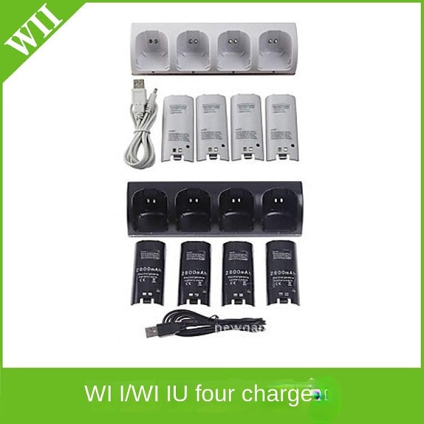 For WiiU/Wii Batteri Wii Oppladbart Batteri Wii 4 i 1 batterisett Wii Batteri Fast Lader Fire