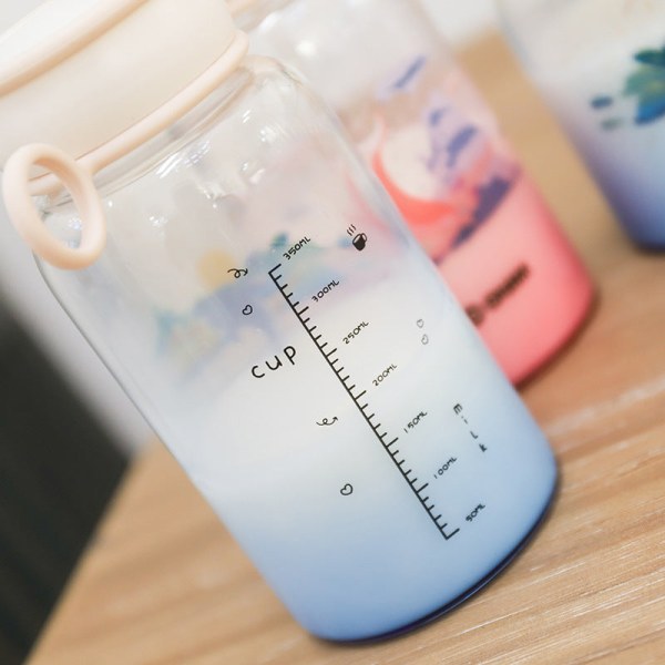 Børn vand drikkeflaske sød til børn gradient marine filter glas borosilikat trykt gennemsigtig Pink 350ML