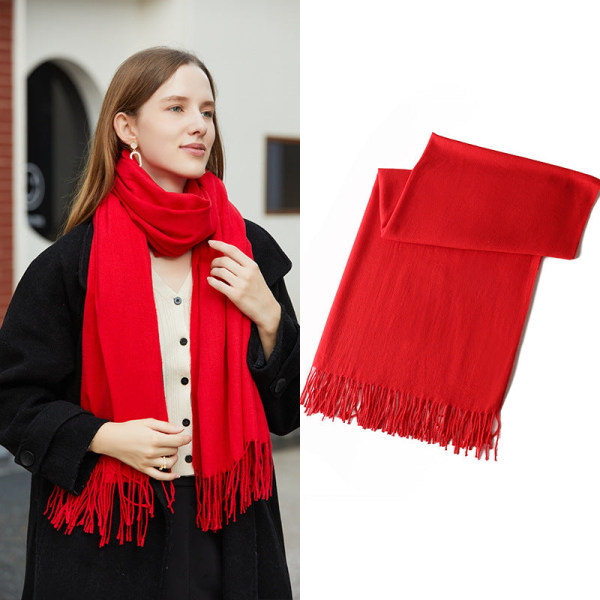 Pashmina Dame Efterår Vinter Tørklæde Tæppe Wrap Sjal Stole Varm Blød C2 bright red 200*70CM