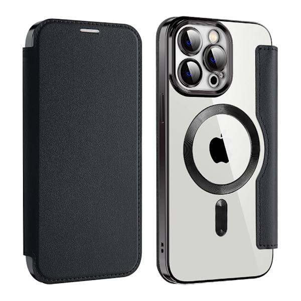 Etui til iPhone 14 Promax 6.7 sort trådløs opladning pung stil magnetisk kortslot læder