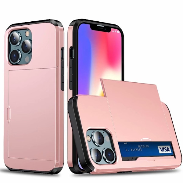 Kotelo iPhone 13pro ruusukulta liukuvalla korttipaikalla, kaksi yhdessä pidike