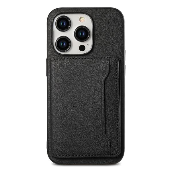 Etui til iPhone 14 Pro sort selvklæbende kortholder