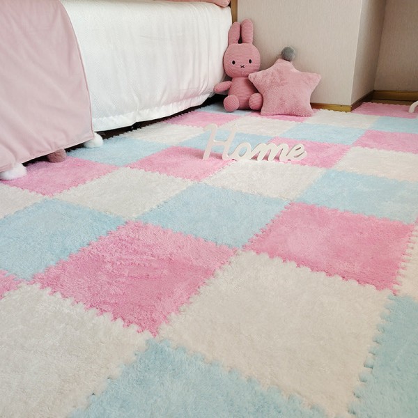 Patchwork-peitto huoneen sängyn vieressä matto tahraa hylkivä Full Foam -matto Kotitalouksien istuinmatto White pink light blue 30*30*0.6CM