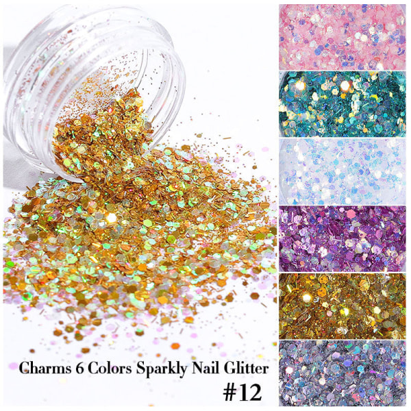 Negledekorationer til Nail Art Pailletter Ins Style Negle Guld Sølv Glitter Powder Hjerteformet sommerfugl Nail Glitter Set Nail Glitter Set-16