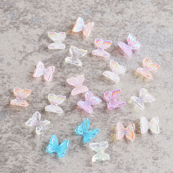 Negledekorasjoner for Nail Art Ins Internet Celebrity Resin Butterfly Magic Ornament Color mixing (10PCs)