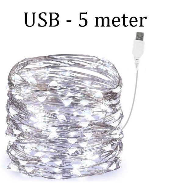 8 tilstande solcelledrevne snorelys Fairy kobbertrådslys til juledekoration White USB- 5 M