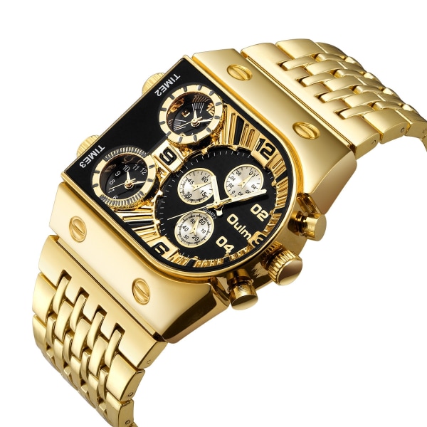 Herreure Multi-Time Zone Large Dial Luminous Quartz Watch Gold Gift Black surface