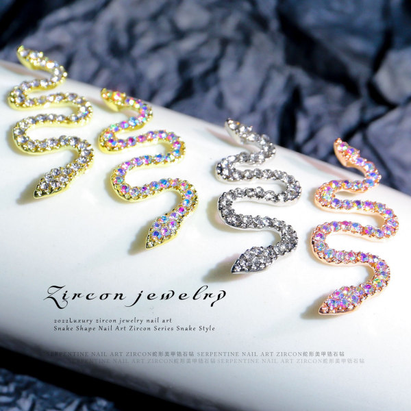 Negledekorasjoner for neglekunst diamantlegering slange rosegull og sølv full diamant tredimensjonal manikyr 2026