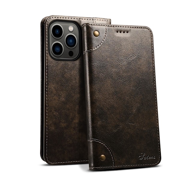 Etui til iPhone 14Pro BLK sort læder kortholder flip magnetisk lukning