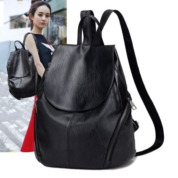 Kvinner jente ryggsekk skulderveske skolesekk Korean Bag Myk saueskinn Leather Travel med glidelås Default Title