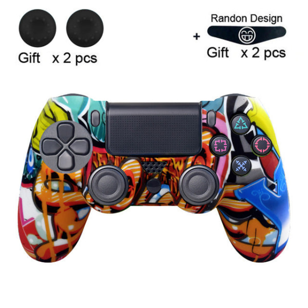 PS4 Handle Sleeve PS4 Slim Handle Naamiointi Cover PS4 Handle Graffiti Silikoni Suoja Blue Y