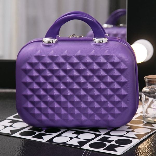Kvinner Dame Håndveske Reiseveske Diamond Pattern Cosmetic Case Travel Organizing Box Dark purple 14-inch
