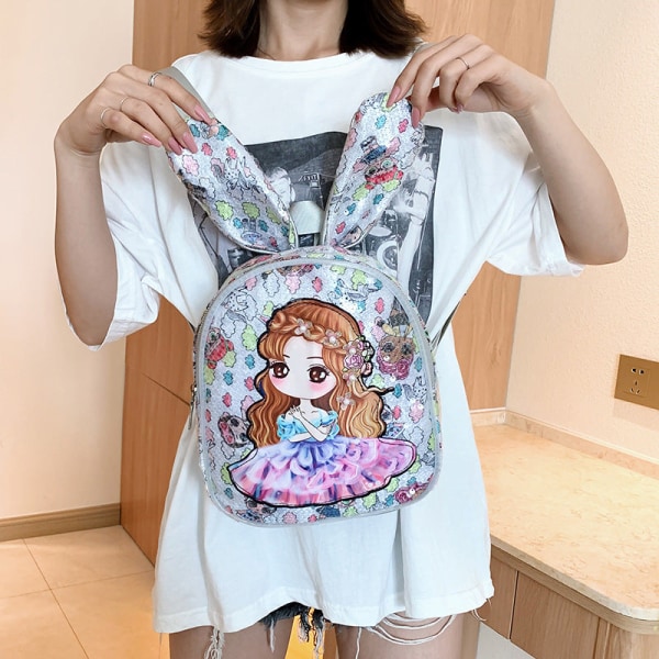 Kids Child Backpack Toddler School Bag Cute Baby Personality Cartoon Boys and Girls Fashionable Sequins Pink long hair