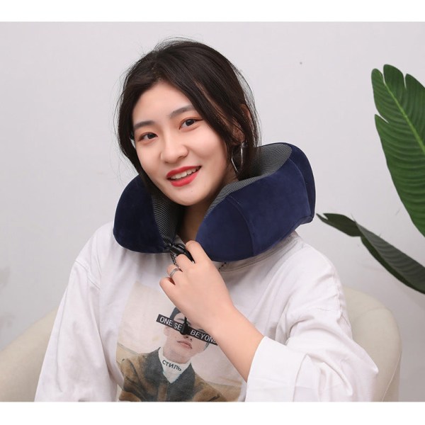 Pehmeä mukava matkatyyny, memory foam U-muotoinen kaulatyyny Dark Blue Without eye mask