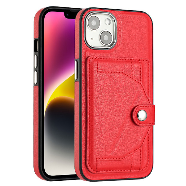 Fodral för iPhone 13 Pro Max röd stilren imitation läder korthållare flip