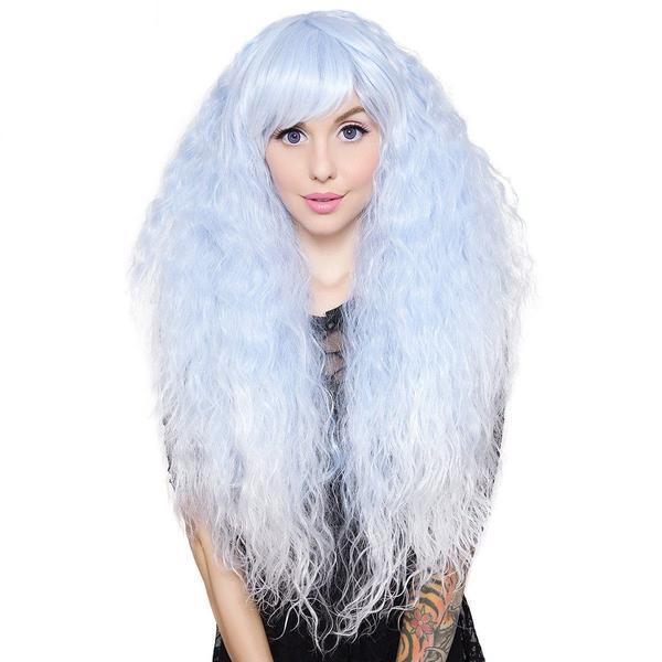 Kvinnor Peruk Set Chemical Fiber Cos Pink Corn Curler Långt lockigt hår W430 Blue T beige Blue