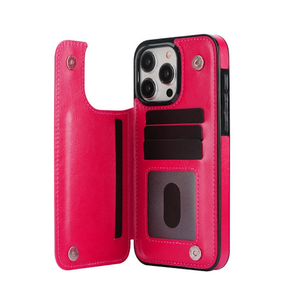 Etui til iPhone 14 Pro Max, roserød multifunksjonell kortholder