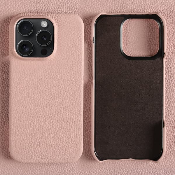 Etui til iPhone 14 Pro, pink læder, højkvalitets okselæder