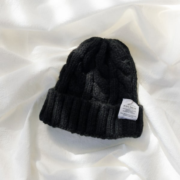 Varm vinterstrikket hue hue ren farve japansk snoet uldgarn kvinder koreansk stil unisex Special Black M 55-58cm
