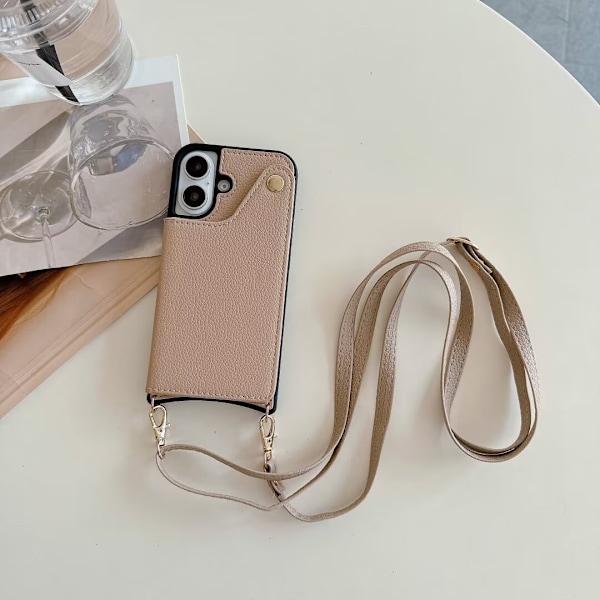 iPhone 14plus -kotelo Khaki crossbody fishtail monikortti kiinteä täysi anti-fall -tarra