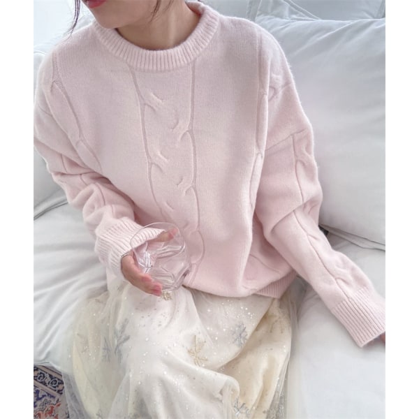 Kvinder Strik Efterår Vinter Sweater Mohair Løs Yderbeklædning Mori Style Thick Twist Pullover Pink 65*107*43cm