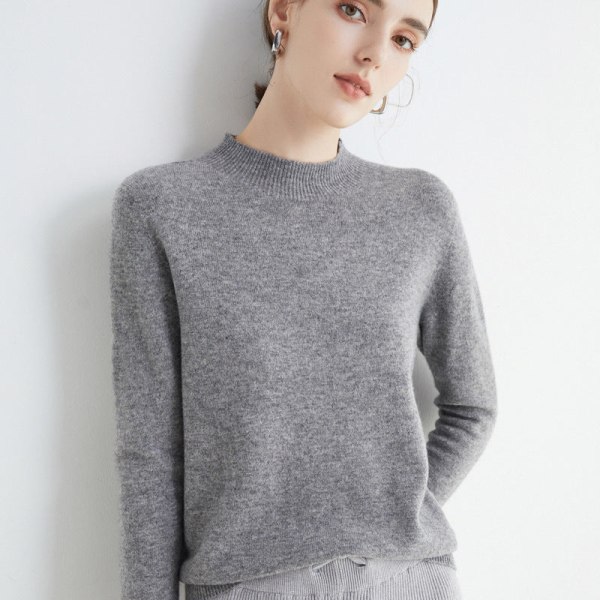 Kvinder Strik Efterår Vinter Sweater Front Line Færdiglavet Beklædningsgenstand Halvkrave Uld Sweater Kvinde Gray 106*61*60cm