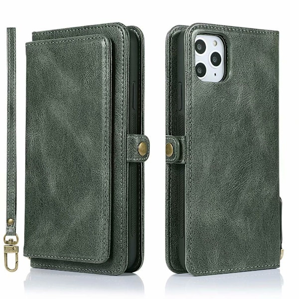 Fodral för iPhone 14 Pro Armégrön Multi Kort Delat Läder Multi Funktion Kortplats Retro Plånbok