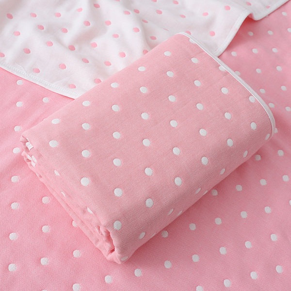 Babygaze badehåndkle født bomull jacquard seks lags dekketeppe Sommerbarnehagehåndkleteppe Pink Dot 110*110cm