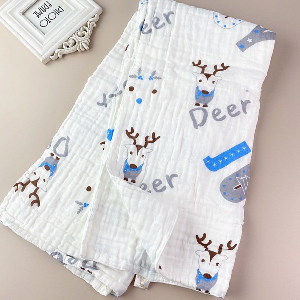 Høydensitetsgaze baby-badehåndkle seks lags ren bomull håndkleteppe Absorberende dekselteppe Blue deer 110*110cm
