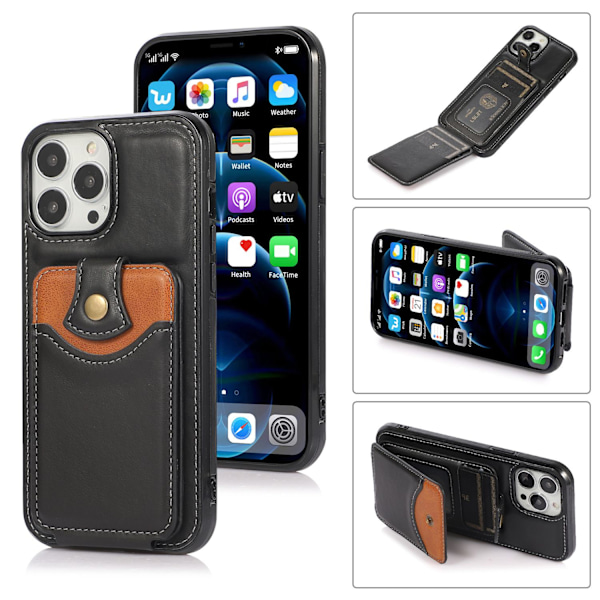 Fodral för iPhone 14 svart korthållare colorblock plånbok business läder